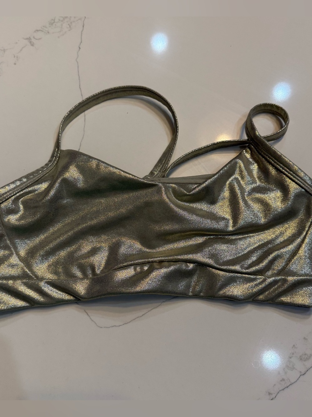 Athleta Women's Small Wireless Racerback Metallic Champagne Silver Sports Bra
